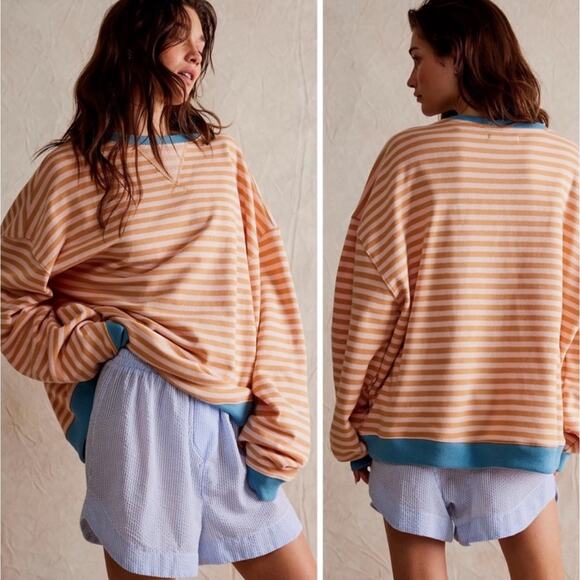 Free People Tops - WE THE FREE PEOPLE | Classic Striped Oversized Crewneck Sweatshirt | Medium